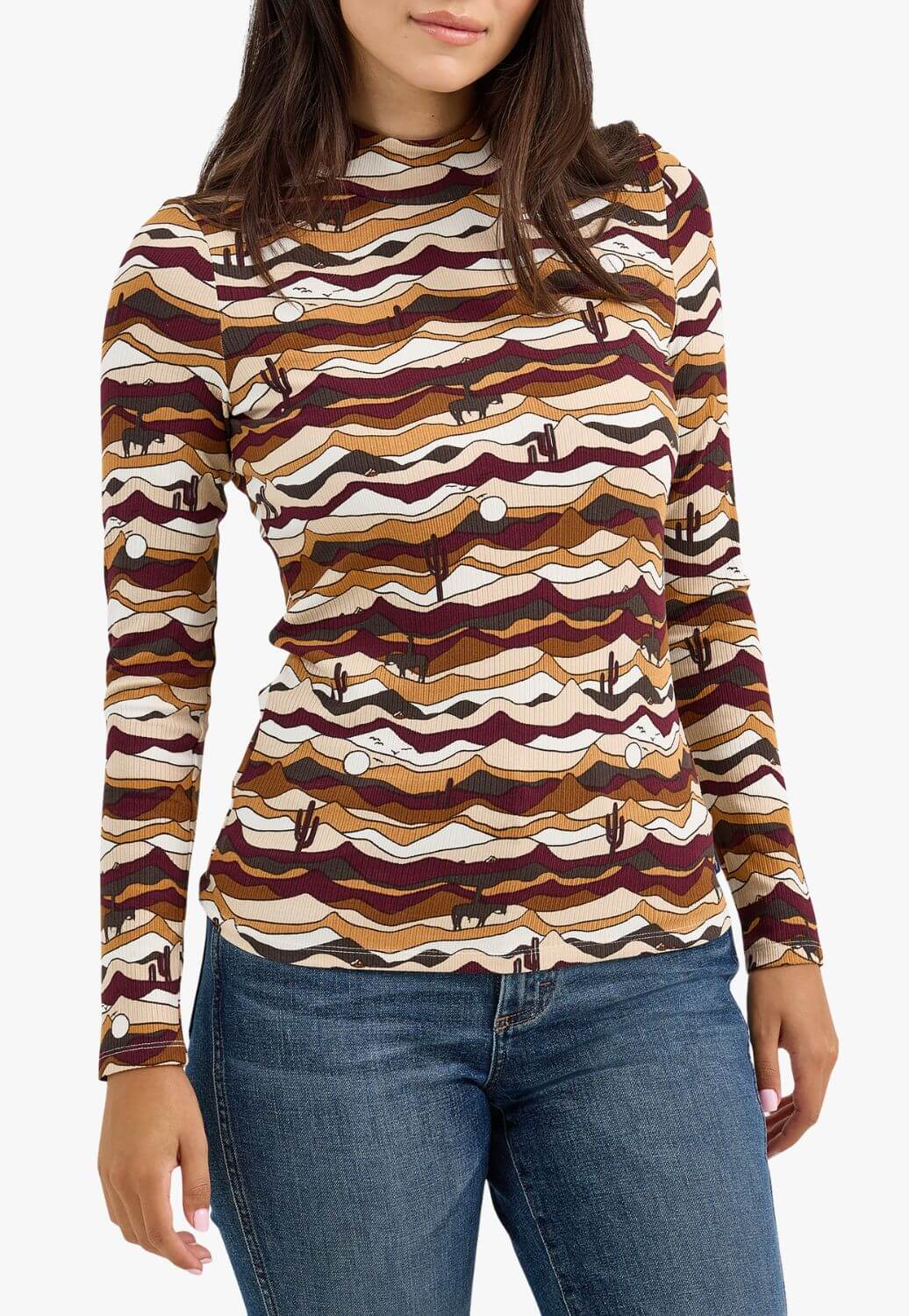 Wrangler Women Vintage Mock Long Sleeve Shirt