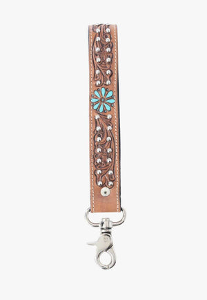 Myra Desert Daisy Handtooled Leather Key Fob