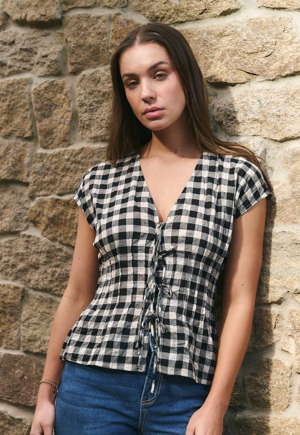 Ivy & Jack Nouveau Gingham Tie Front Vest