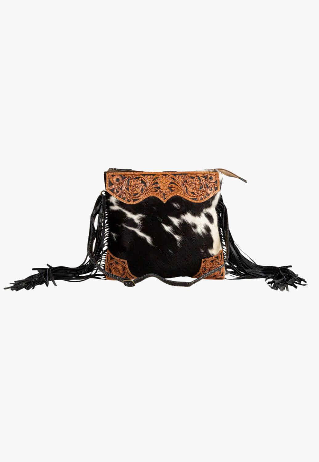 Myra Tumbleweed Trail Fringed Hand-Tooled Bag