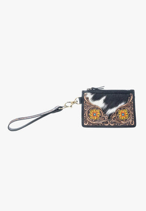 Myra Wildflower Mesa Handtooled Hairon Leather Card Holder