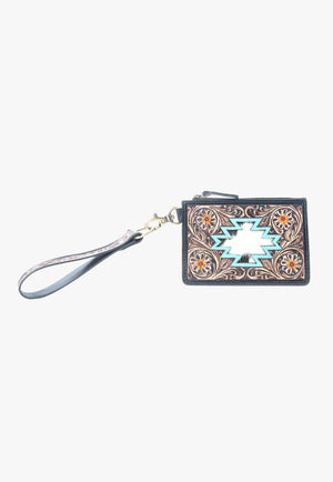 Myra Navajo Sky Handtooled Hairon Leather Card Holder