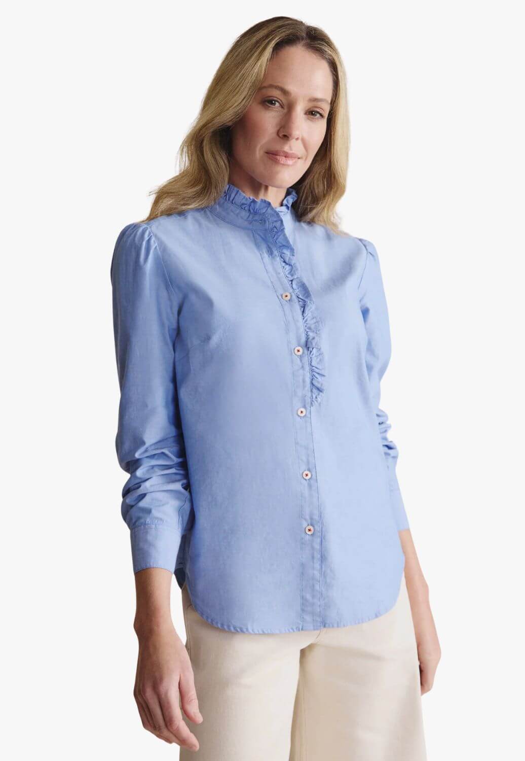 S. Kidman Womens Henty Chambry Frill Neck Shirt