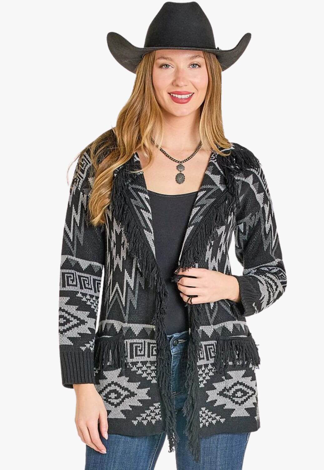 Rock & Roll Womens Aztec Fringe Cardigan