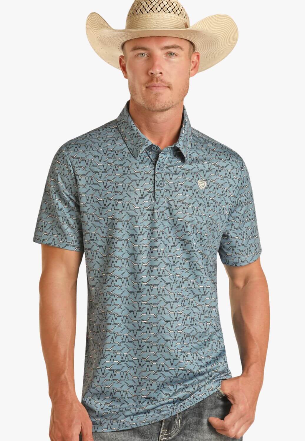 Rock & Roll Mens Short Sleeve Longhorn Printed Polo