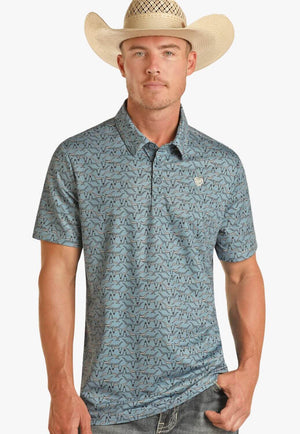 Rock & Roll Mens Short Sleeve Longhorn Printed Polo