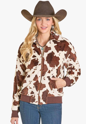 Rock & Roll Womens Cow Print Bomber Jacket