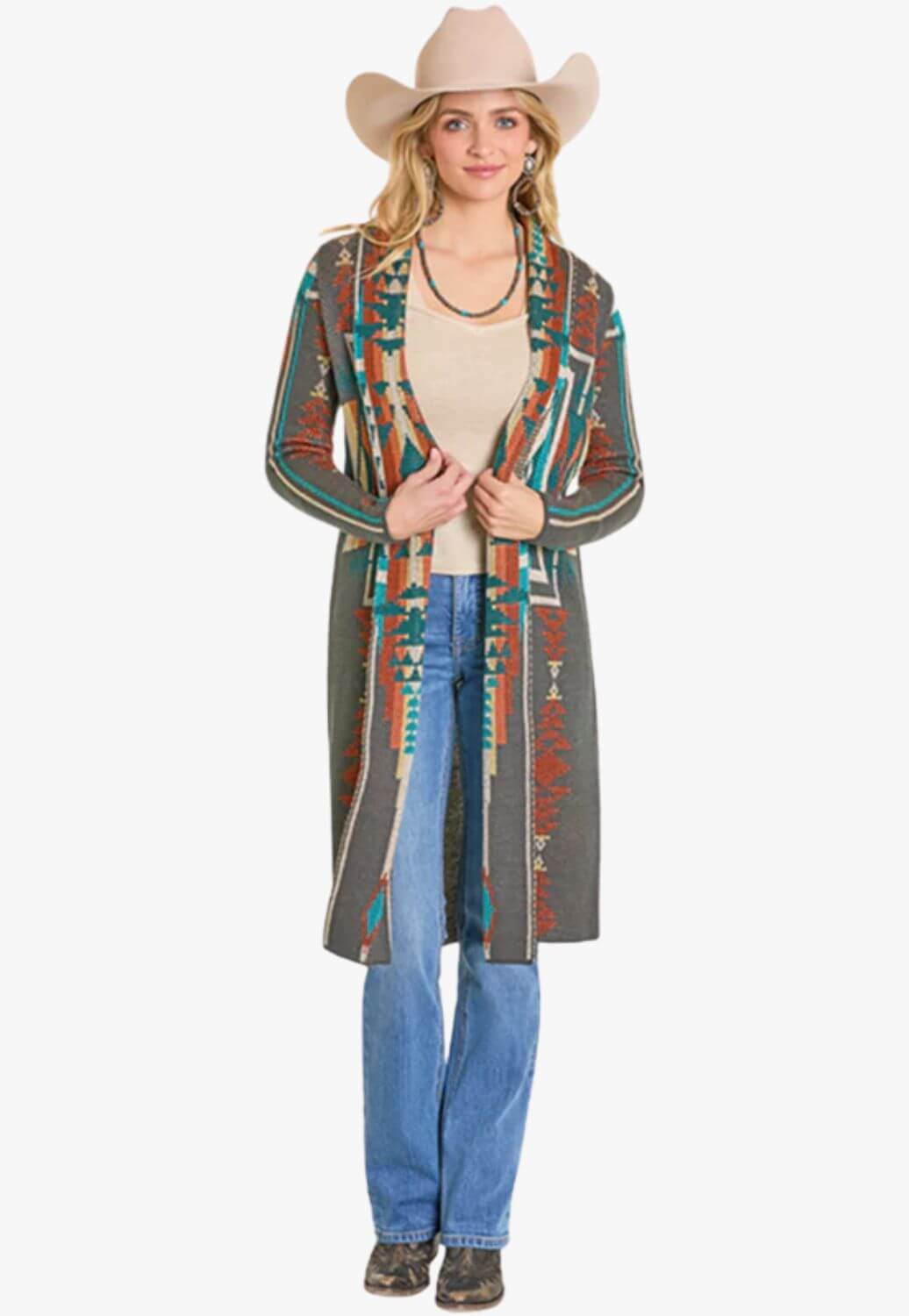 Panhandle Womens Aztec Duster Cardigan