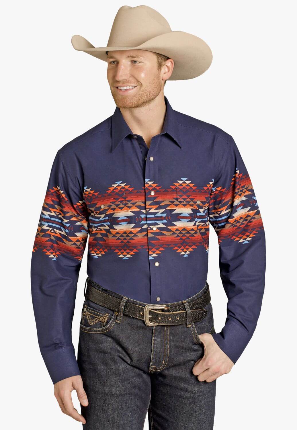 Rock & Roll Mens Aztec Boarder Snap Shirt