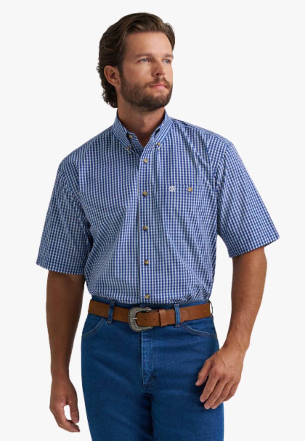 Wrangler Mens Relaxed Fit Plaid Short Sleeve Shirt