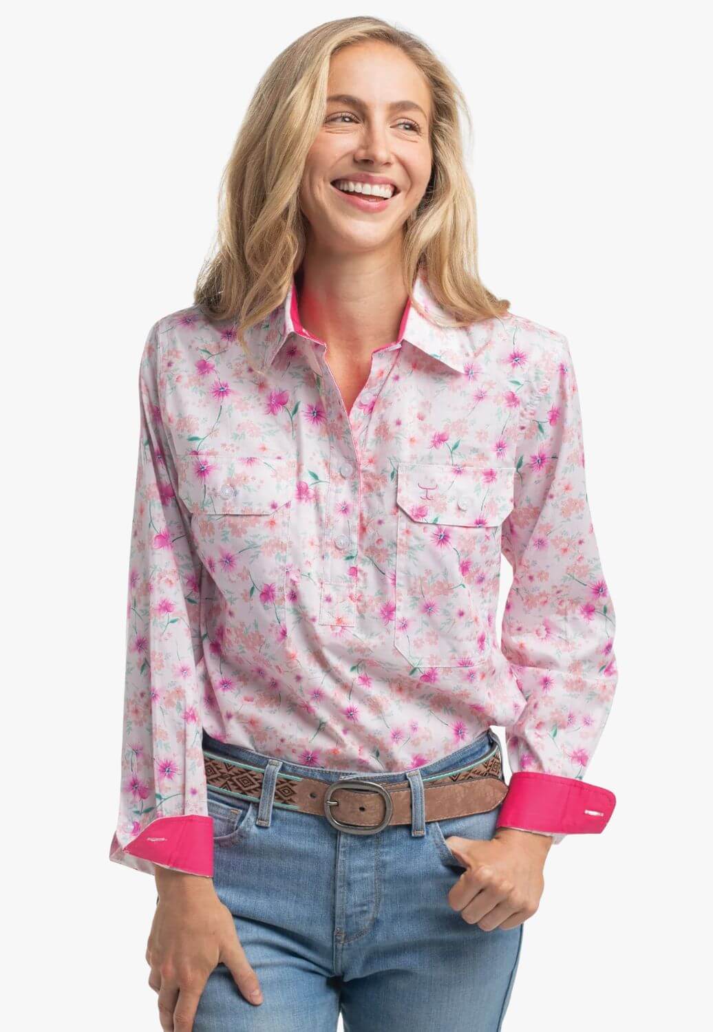 Just Country Womens Georgie Half Button Work Shirt