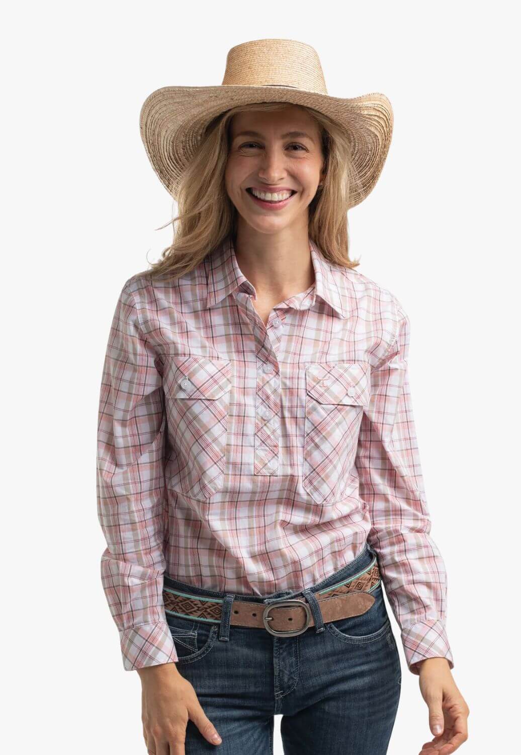 Just Country Womens Half Button Plaid Workshirt