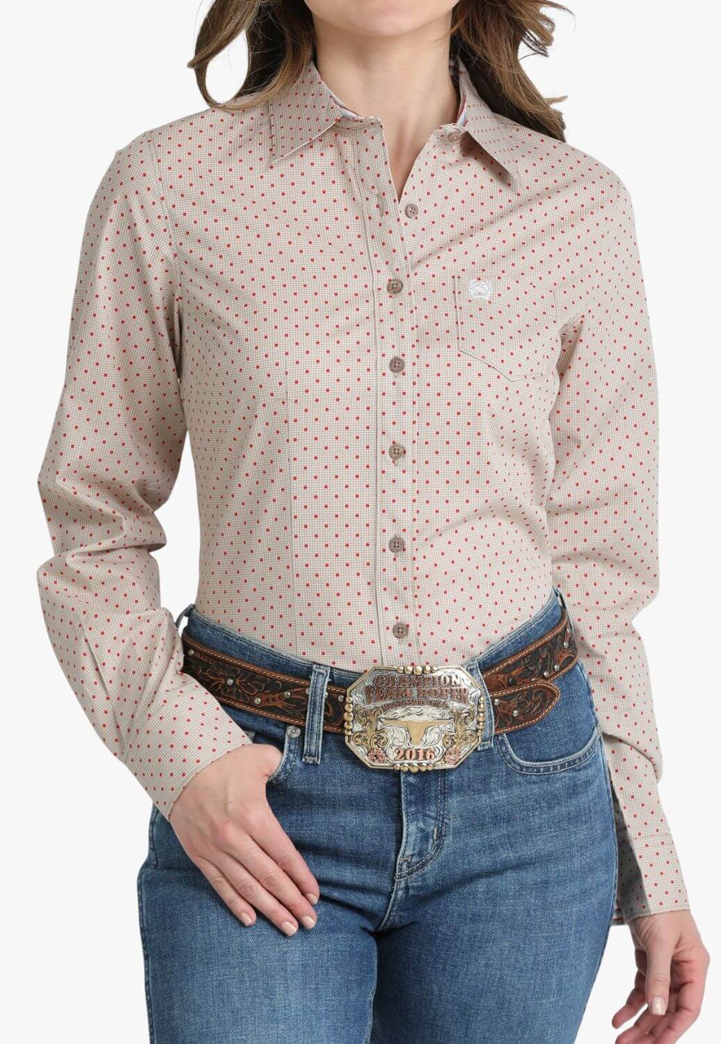Cinch Womens Polka Dot Long Sleeve Shirt