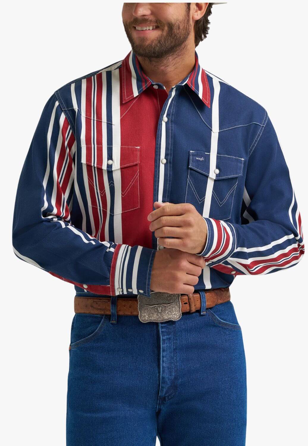 Wrangler Mens Stripe Long Sleeve Shirt Blue/Red/White S