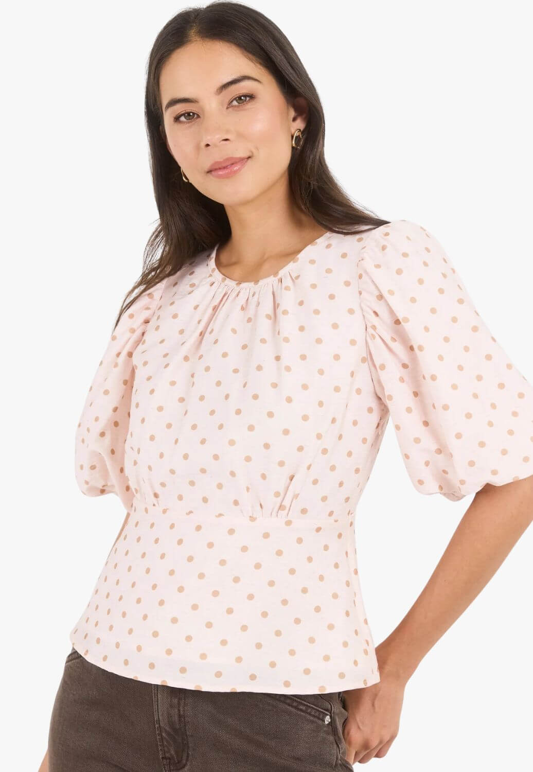 Stories Be Told Womens Eventual Polka Dot Mid Sleeve Top