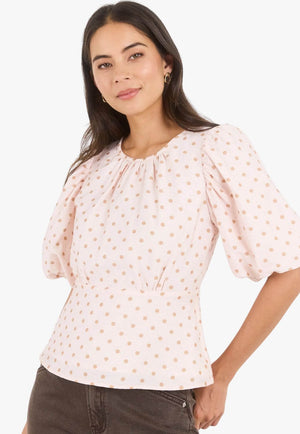 Stories Be Told Womens Eventual Polka Dot Mid Sleeve Top