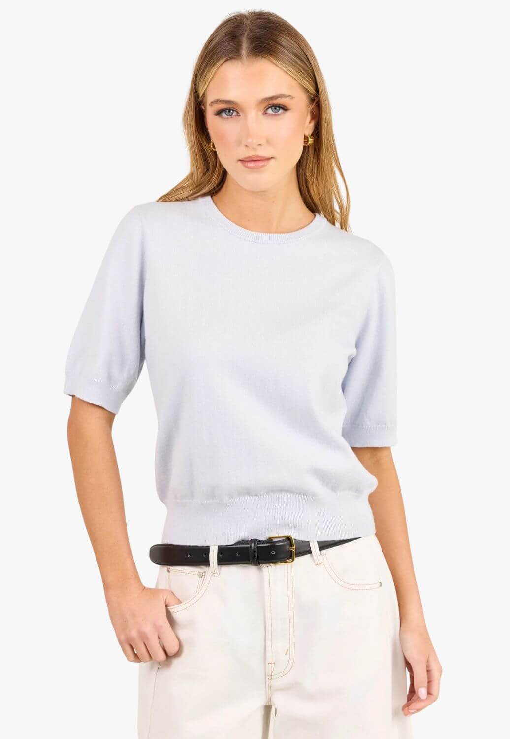 Stories Be Told Womens Cashmere Knit Tee Ice Blue 6