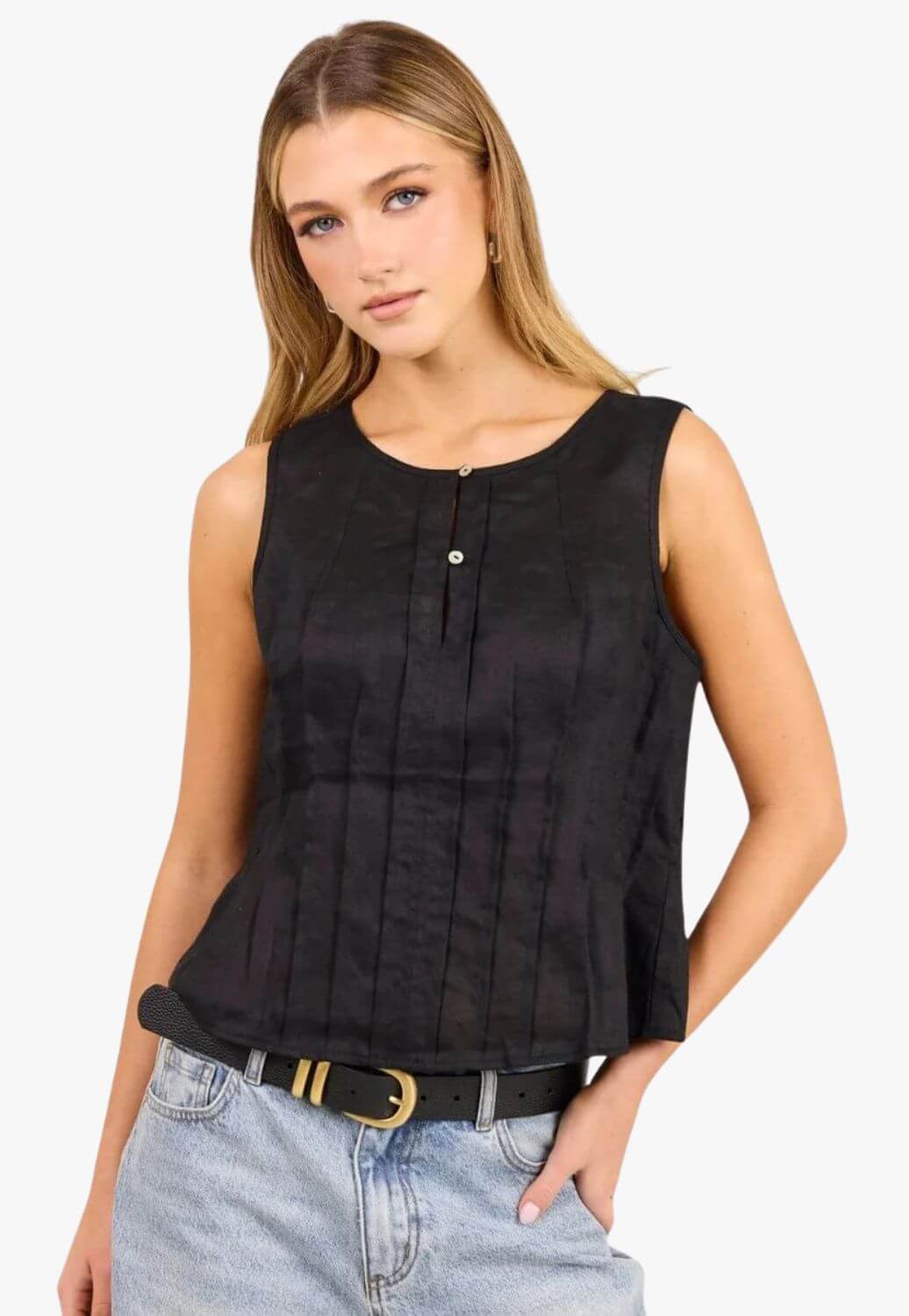Stories Be Told Womens Linen Pintuck Top