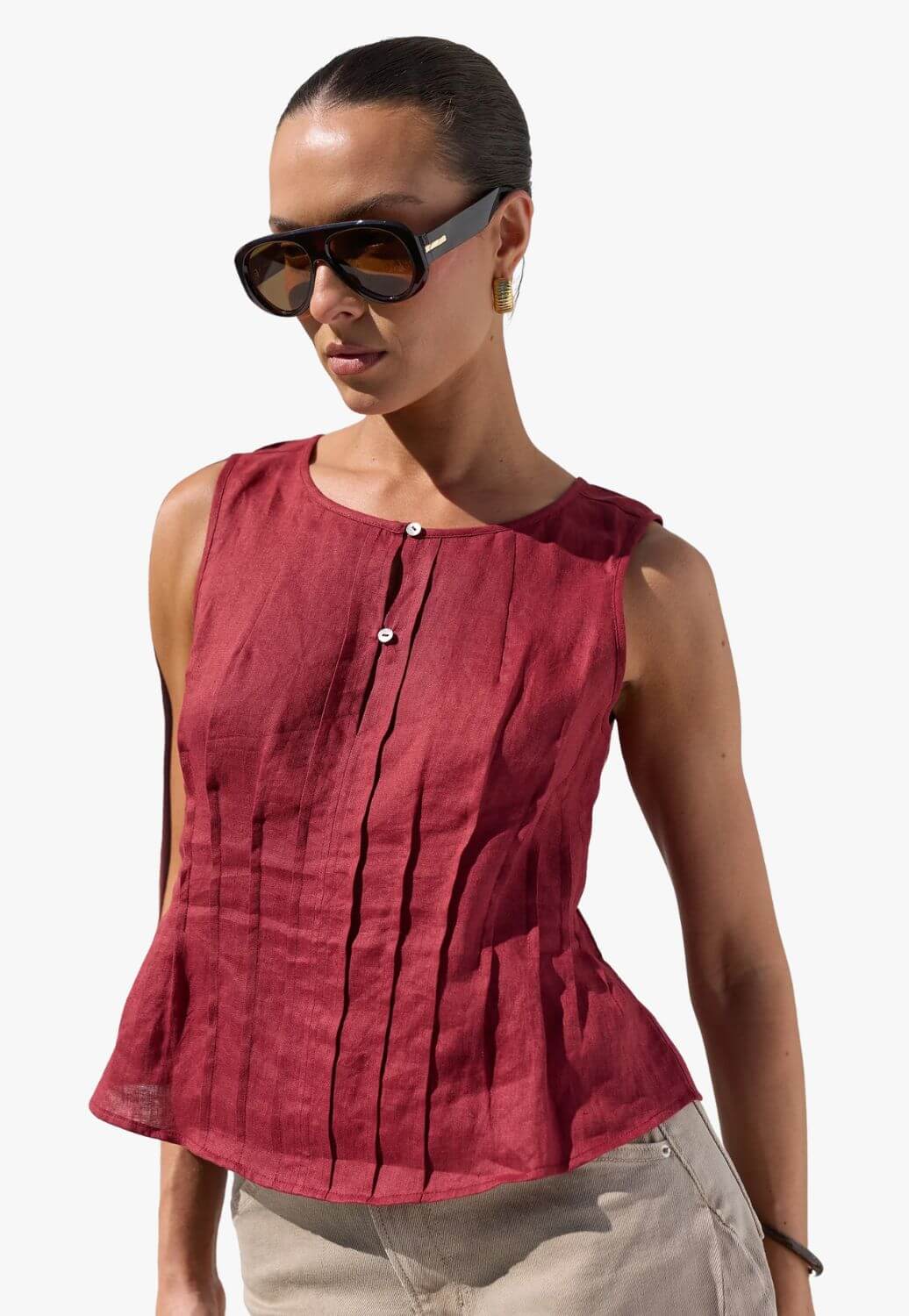 Stories Be Told Womens Linen Pintuck Top