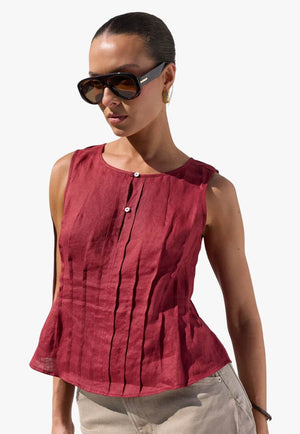 Stories Be Told Womens Linen Pintuck Top