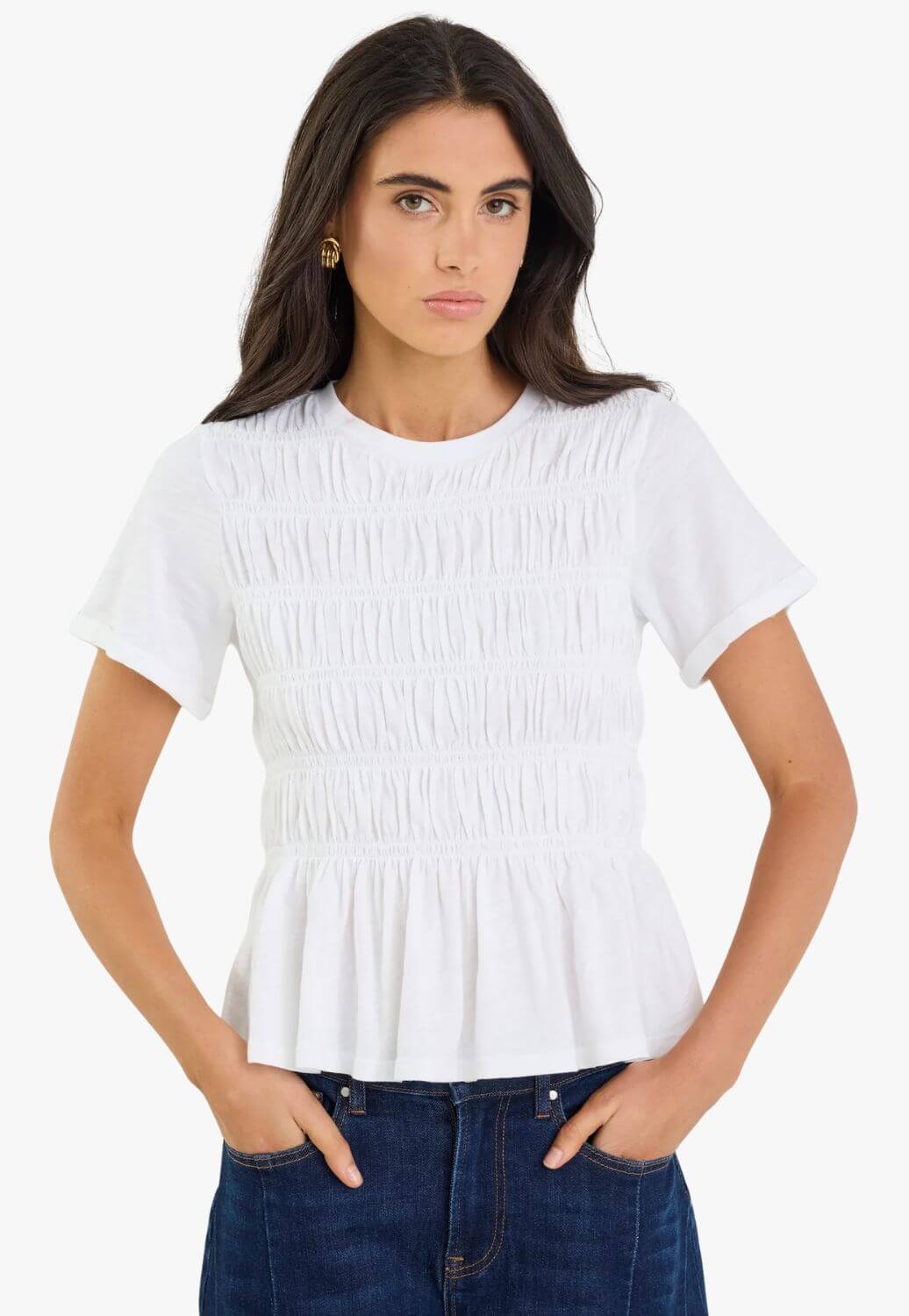 Stories Be Told Neat Slub Shirred Detail SS Tee