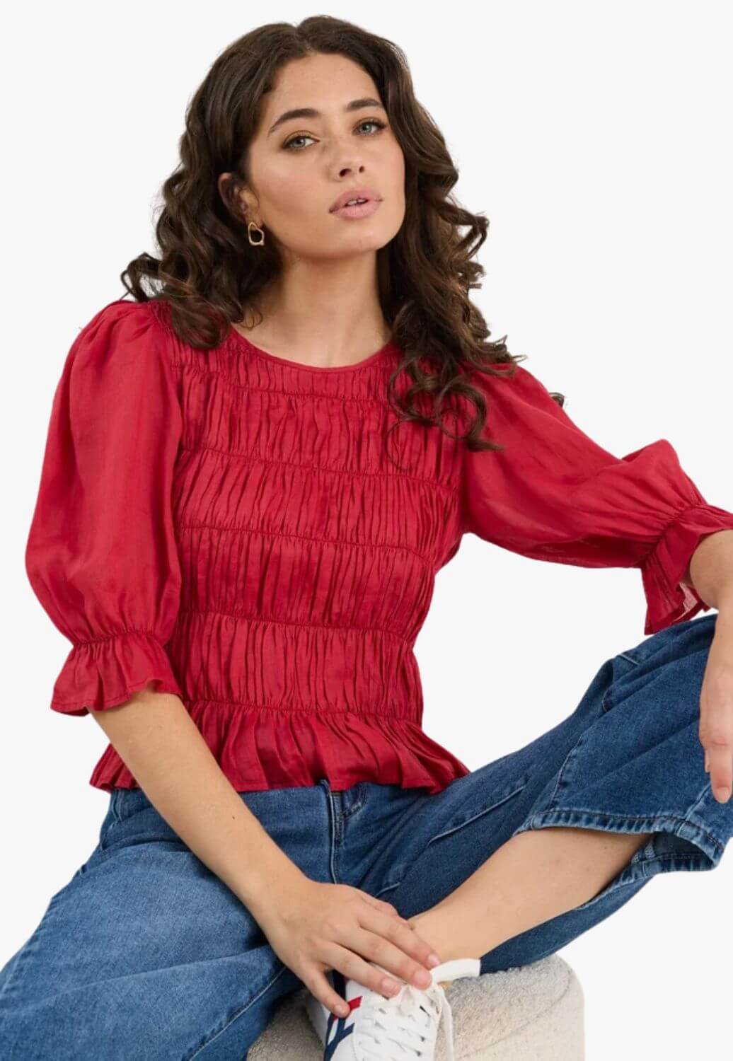 Ivy & Jack Womens Melodic Shirred Top