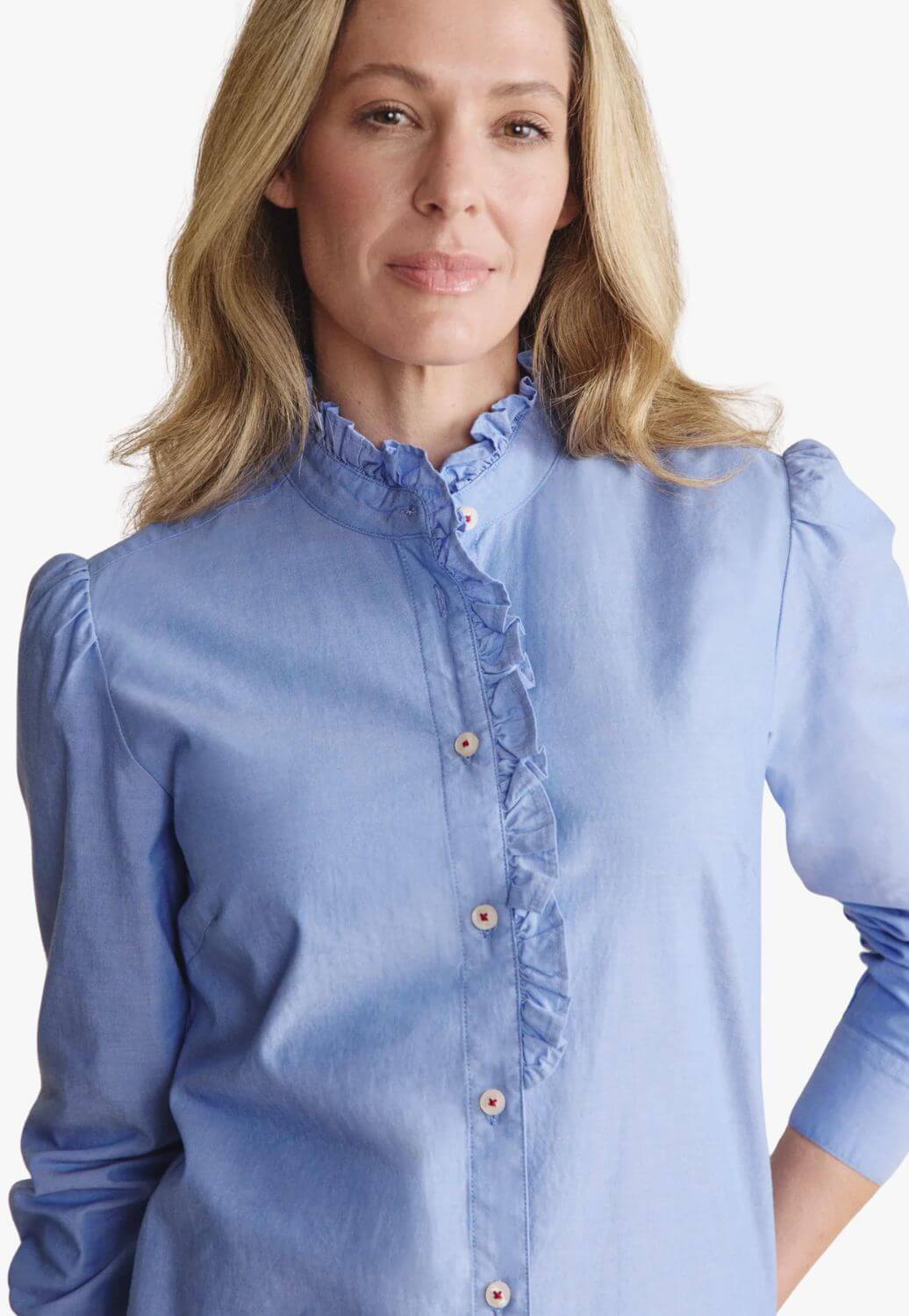 S. Kidman Womens Henty Chambry Frill Neck Shirt