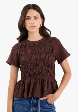 Stories Be Told Neat Slub Shirred Detail SS Tee