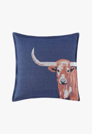 Denim Cross Stitched Embroidered Longhorn Pillow