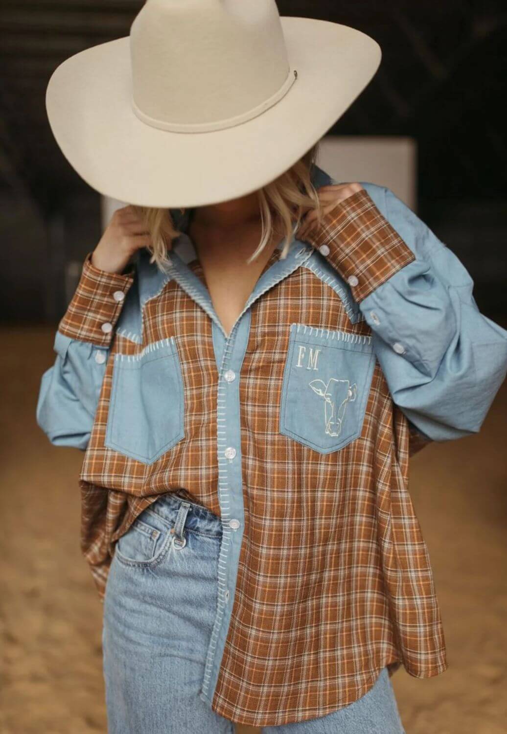 Whitney Spicer Womens Homestead Check Texas Long Sleeve Shirt