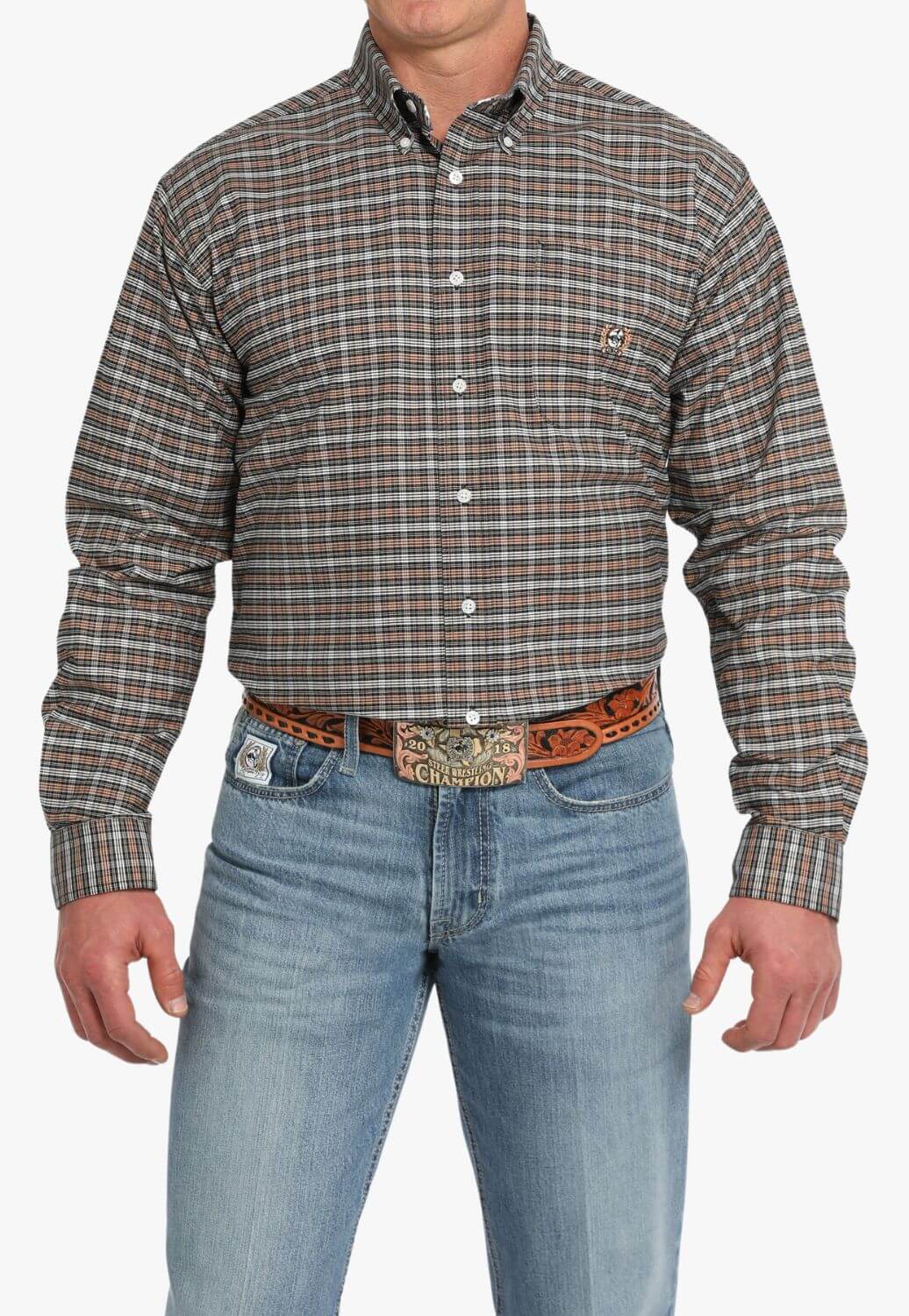 Cinch Mens Vintage Plaid Oxford Western Long Sleeve Shirt