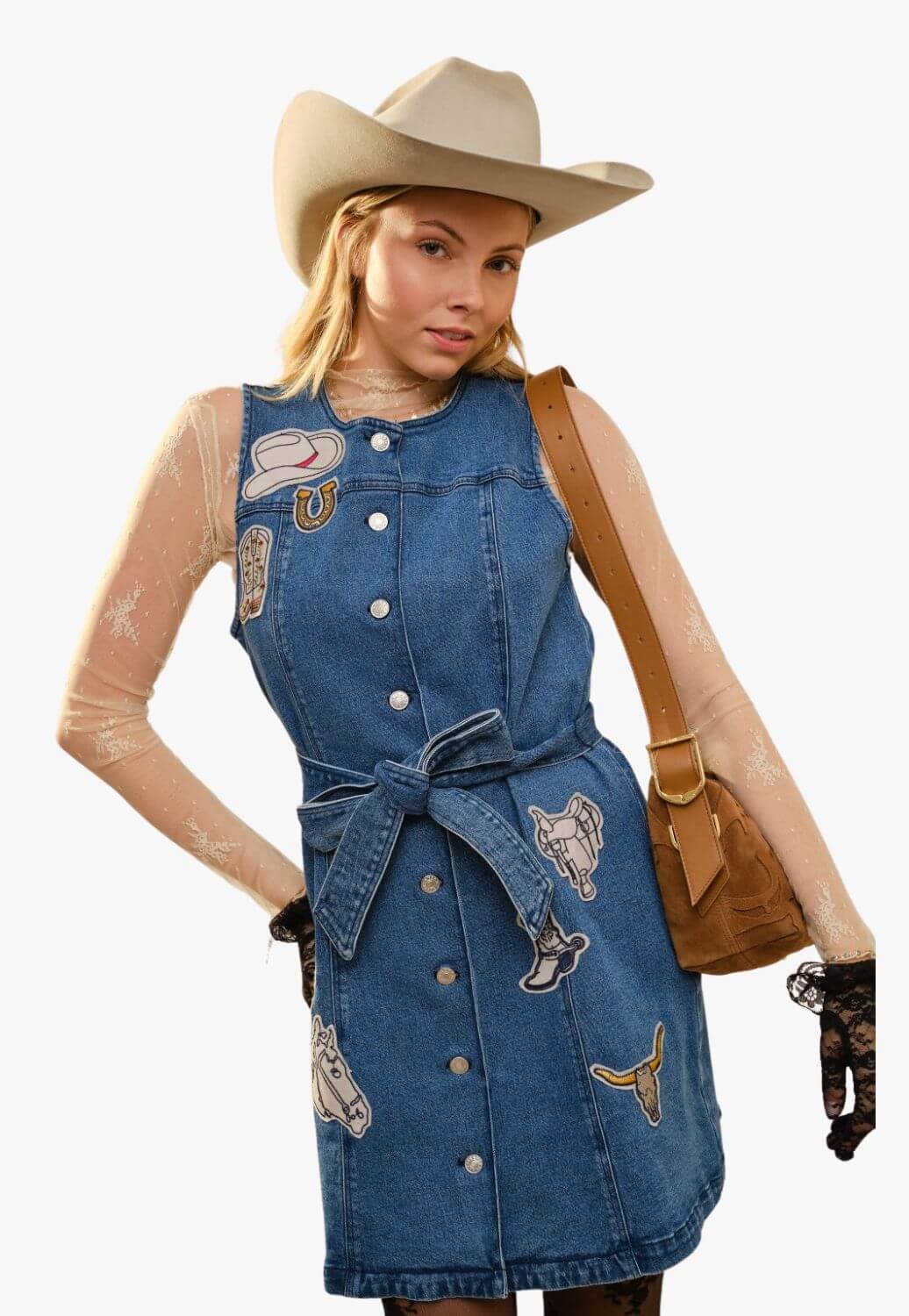 Blue B Womens Western Motif Patches Button Up Dress