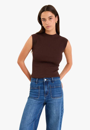 Among The Brave Heroic Funnel Neck Rib Knit Top
