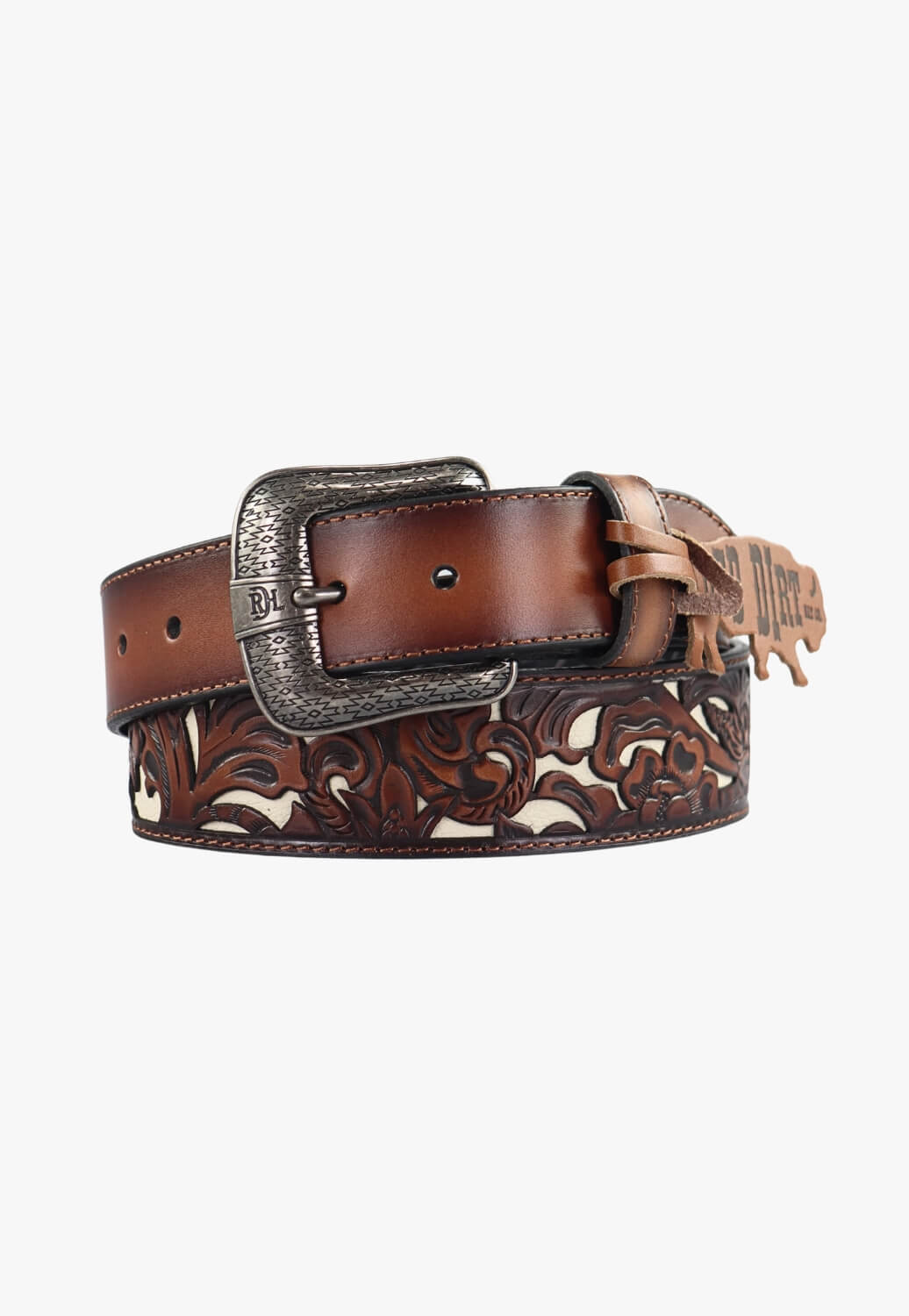 Red Dirt Hat Co Mens Tooled Ivory Underlay Belt
