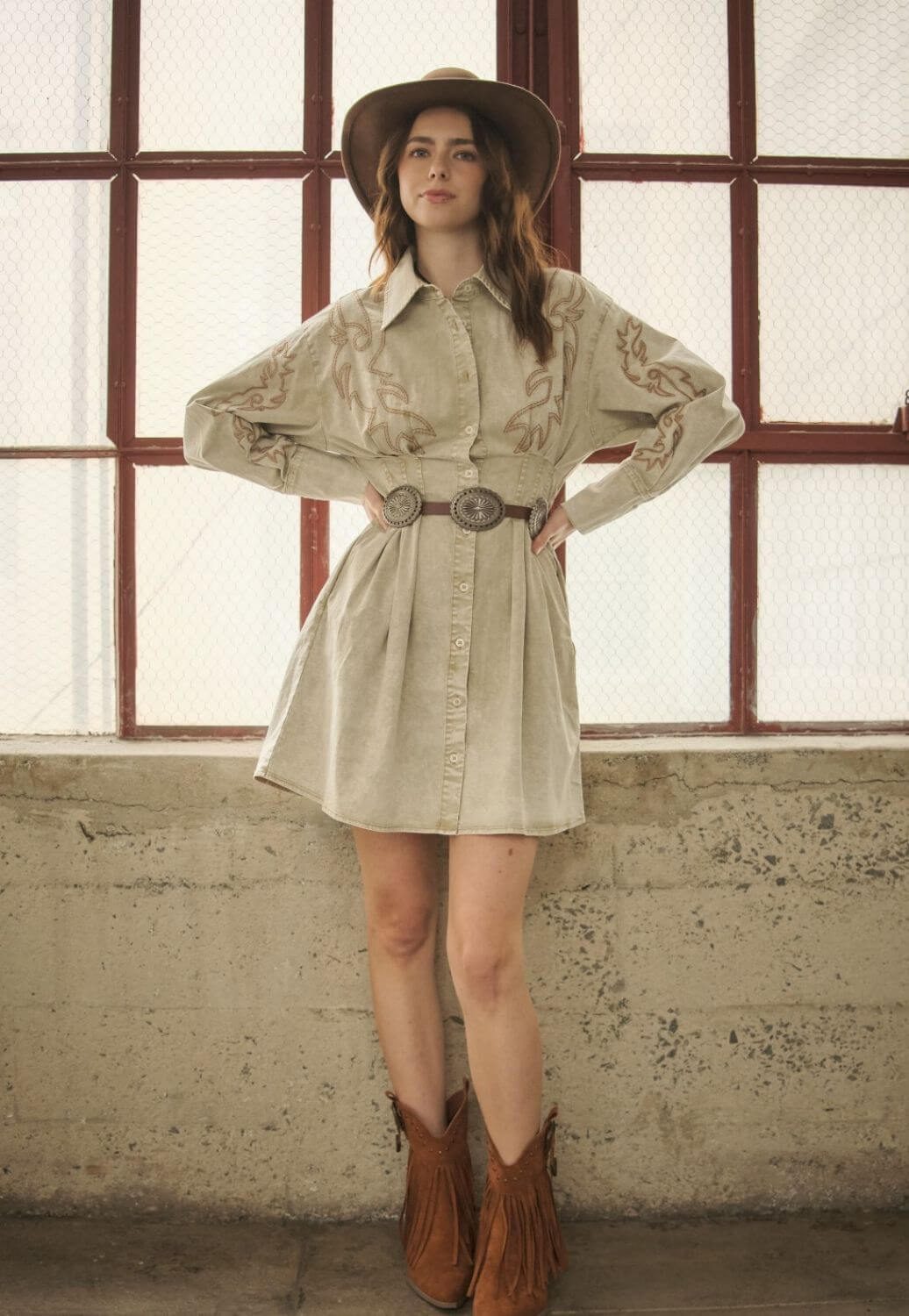 Blue B Womens Western Embroidered Shirt Dress