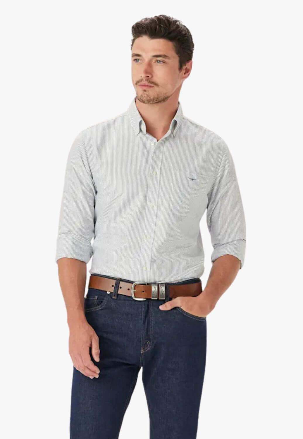 R.M. Williams Mens Regular Oxford Stripe Shirt