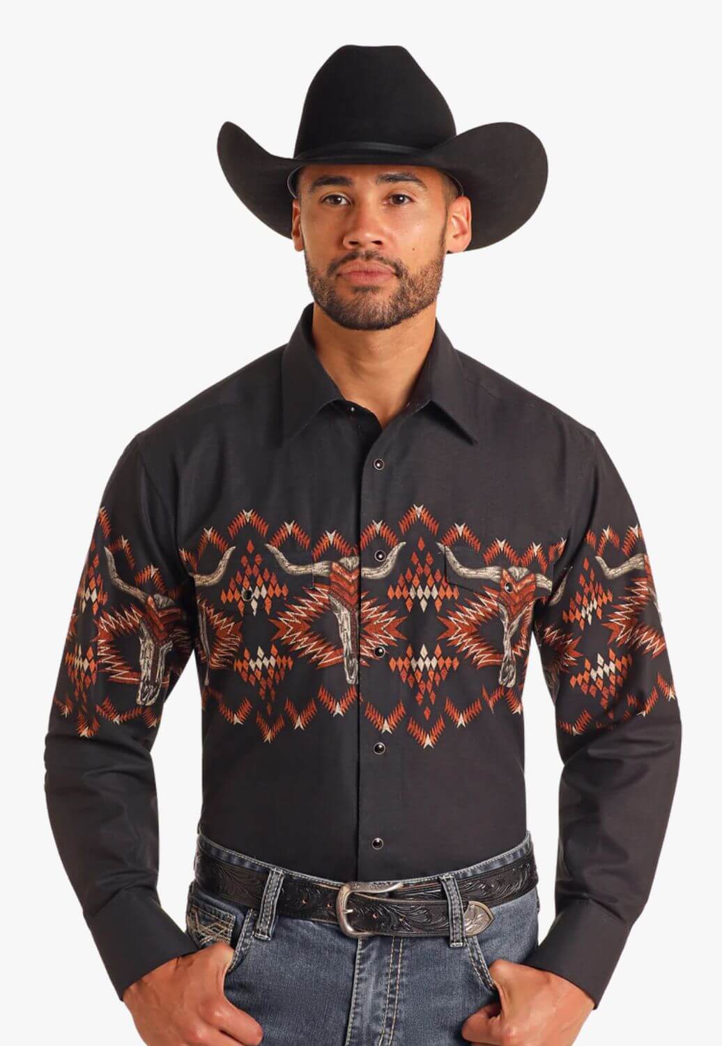 Panhandle Mens Skull Aztec Border Shirt