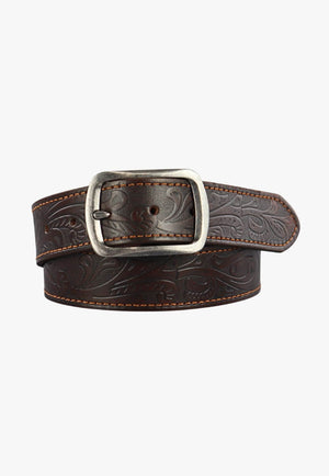 Pilbara Western Oval Buckle Tooled Leather Belt