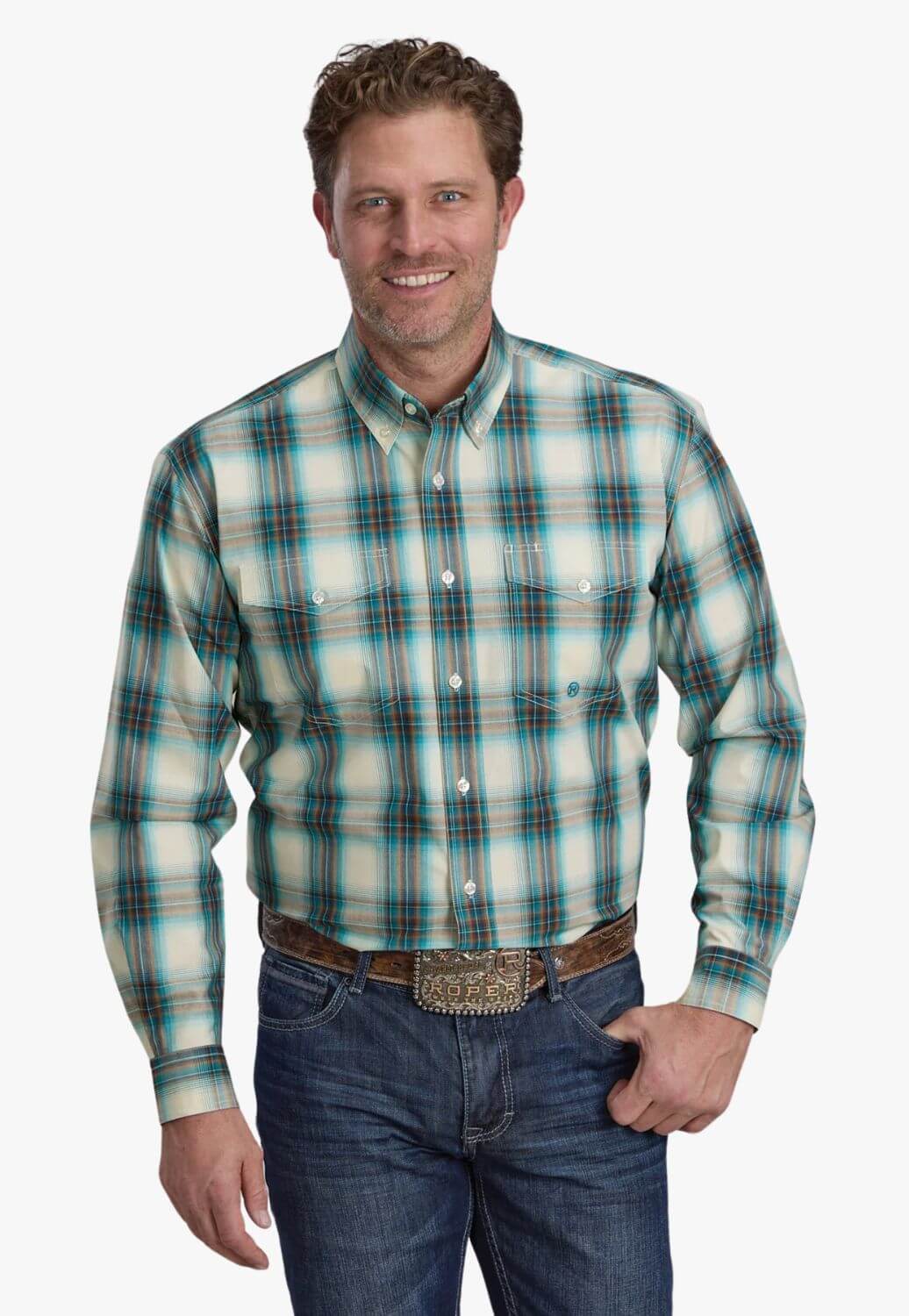 Roper Mens Amarillo Collection Plaid Long Sleeve Shirt