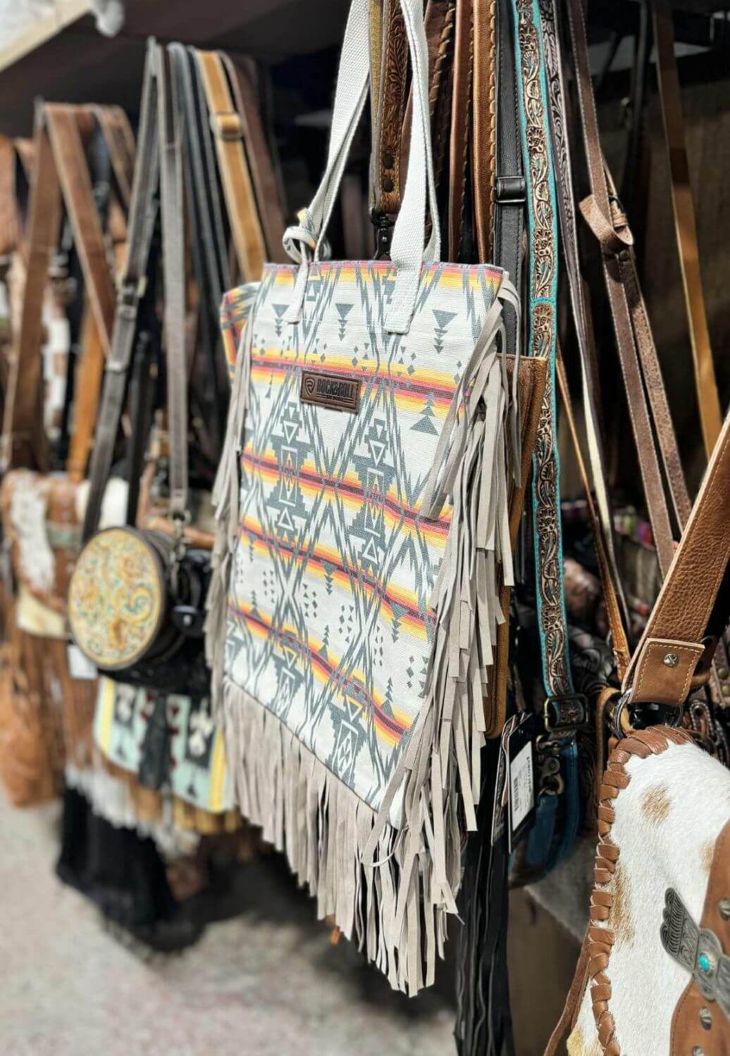 Rock and Roll Aztec Print with Fringe Bag