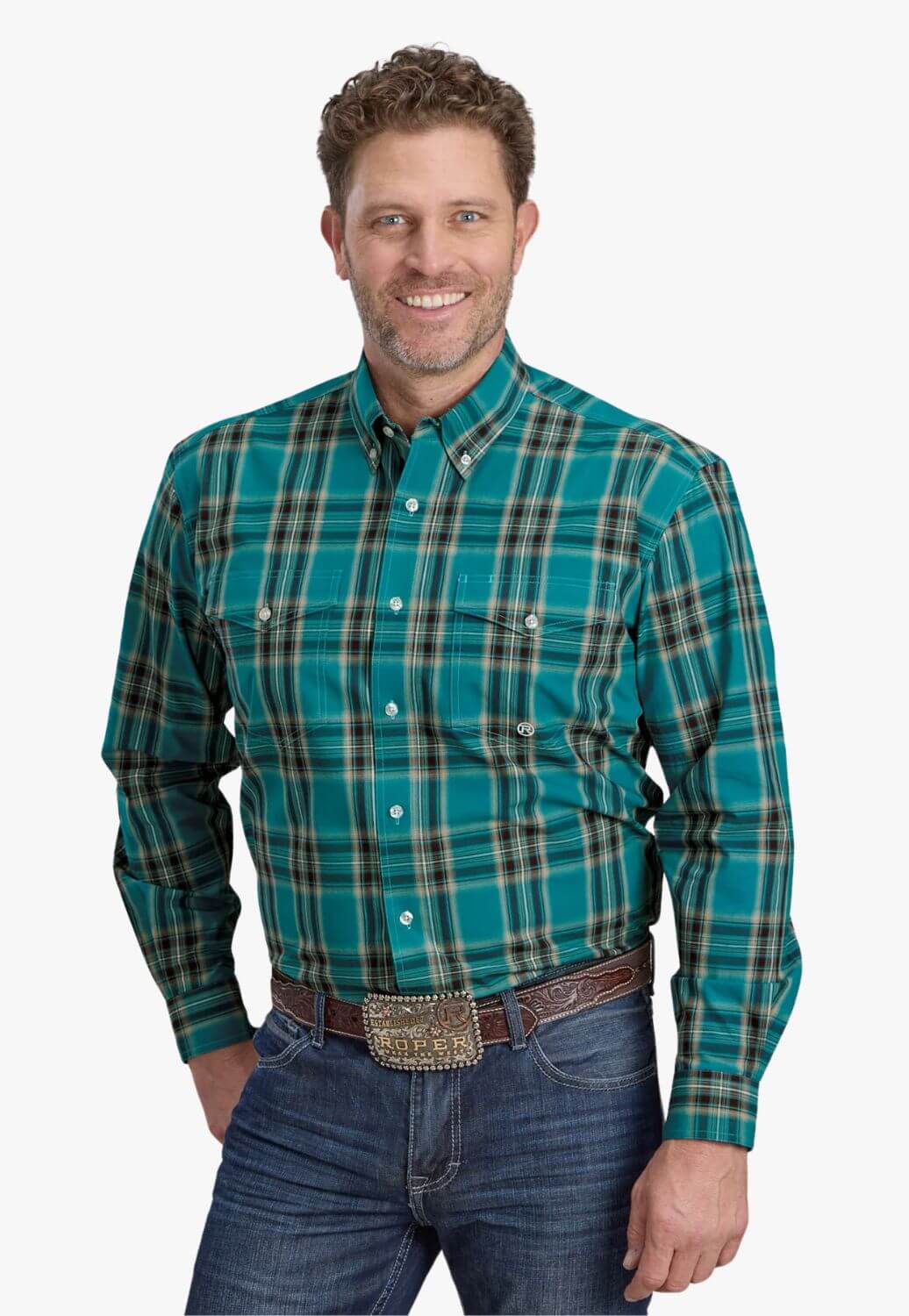 Roper Mens Amarillo Collection Plaid Long Sleeve Shirt