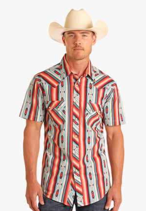 Rock and Roll Mens Aztec Stripe Short Sleeve Shirt