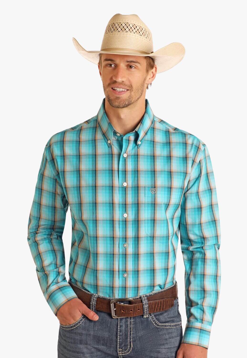 Rock &amp; Roll Mens Dobby Plaid Long Sleeve Shirt