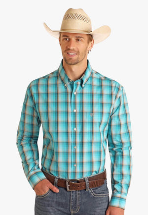 Rock & Roll Mens Dobby Plaid Long Sleeve Shirt