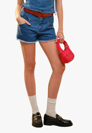 Blue B Womens Yoke Front High Rise Frayed Hem Denim Shorts