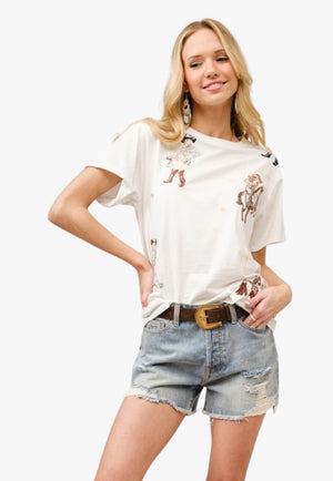 Blue B Womens Western Motif Embroidered Graphic T-Shirt
