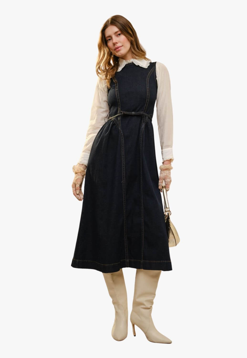 Blue B Womens Bow Belt Midi Dress