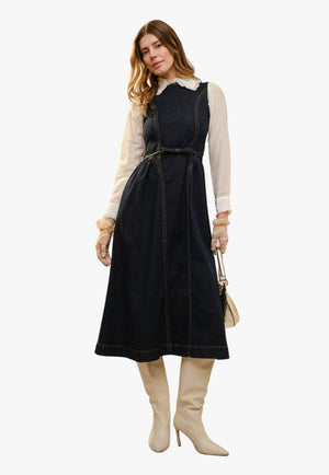 Blue B Womens Bow Belt Midi Dress