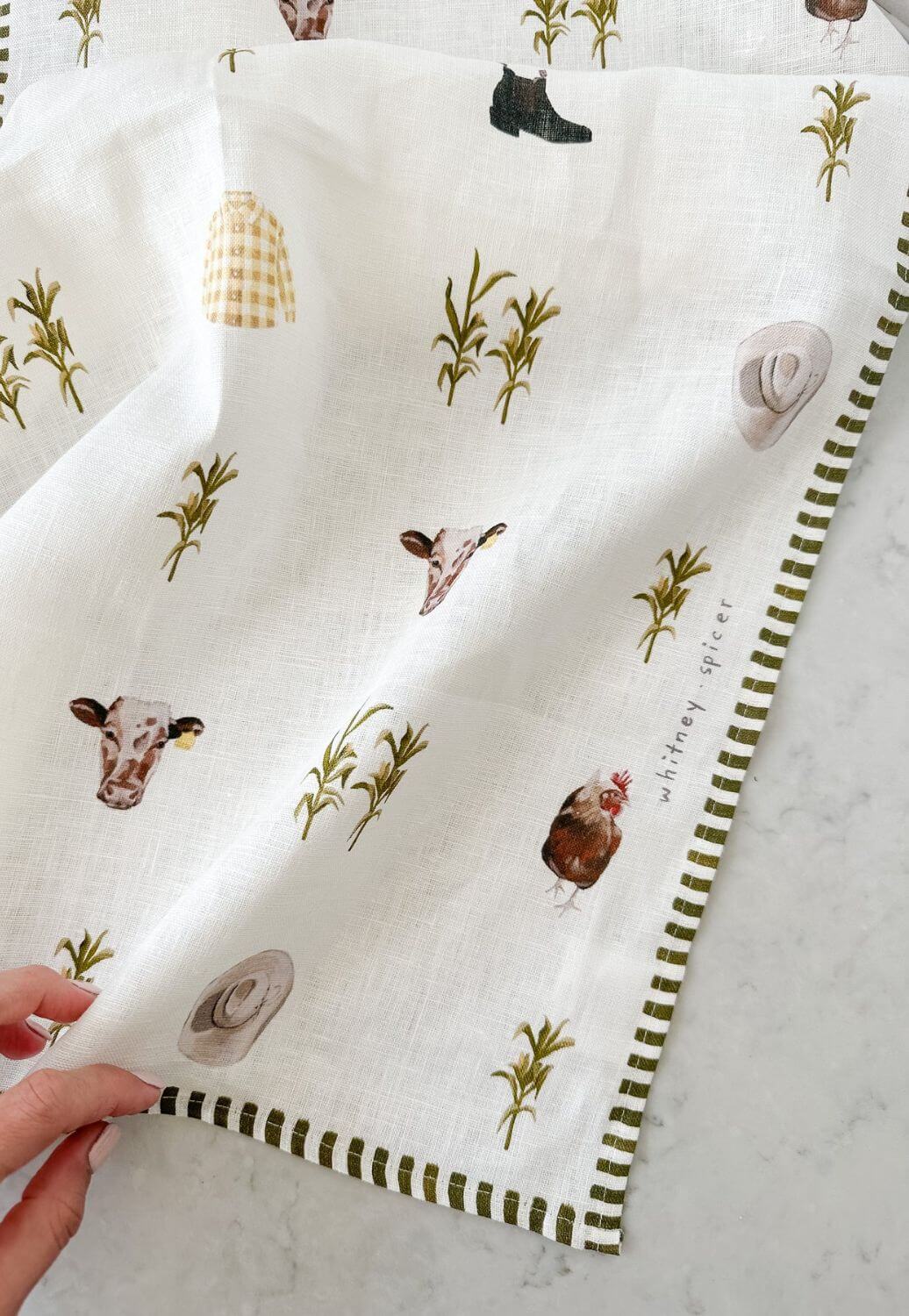 Whitney Spicer Farm Olive Linen Tea Towel