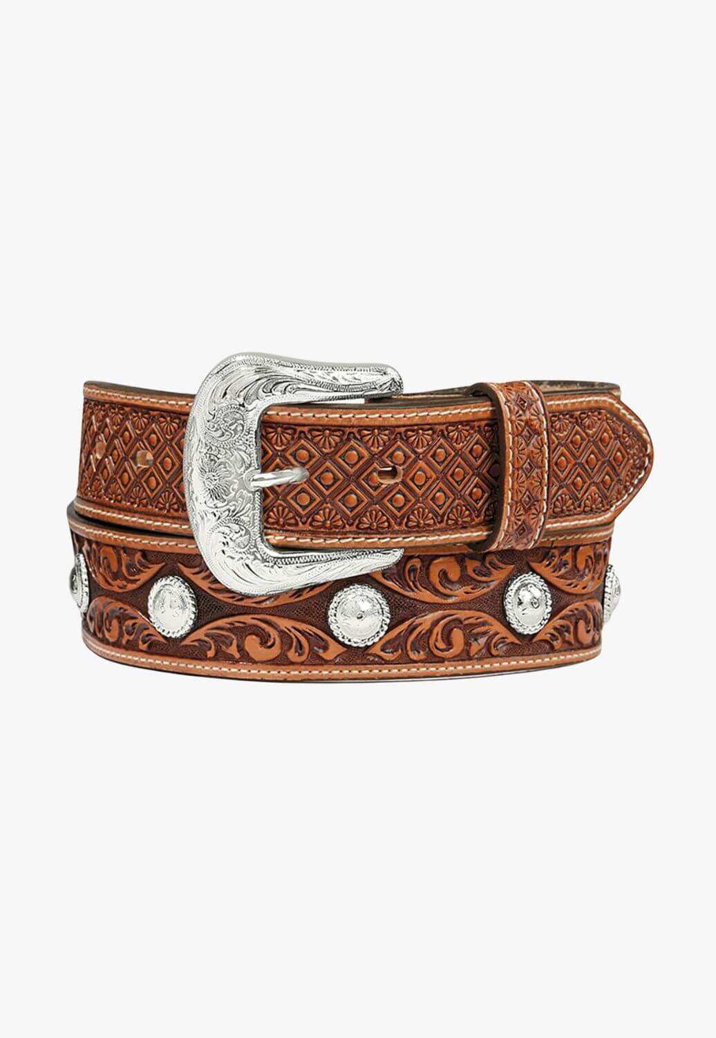 Tony Lama Mens Tooled Silver Valley Belt